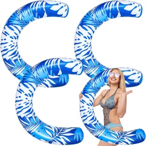 3 Pack Jumbo Inflatable Pool Noodles Blue Curved Swimming Float for Adult 45 x 30 Inch Hawaiian Tropical Leaves Noodle Float Sticks Summer Beach Party Vacation Pool Sea Beach Lake
