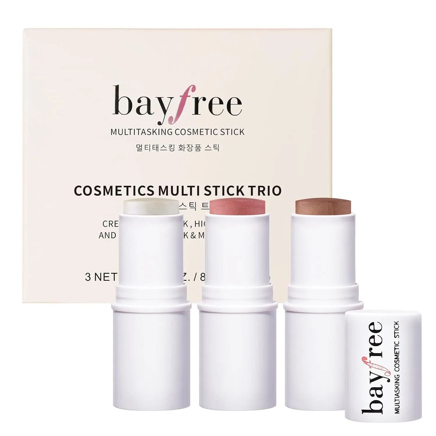 3 PCS Makeup Cream Contour Stick Set, Highlighter Stick & Bronzer Stick & Blush Stick, Long Lasting, Natural Face Contour, Dewy & Matte Finish, Multi Stick Trio for All Skin