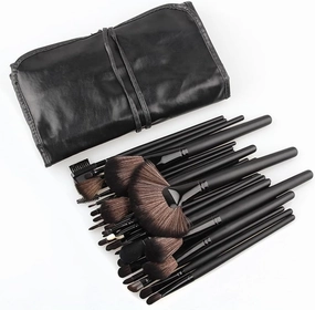 32pcs Black Makeup Brushes Set Powder Blusher Contour Cosmetic Beauty Tools pincel Kit with Leather case (Color : Brown)