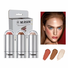 3-Pack Face Stick Set - Contour, Highlighter, and Blush Sticks, Creamy Texture, Beginner-Friendly, Natural Finish - for Cheeks and Lips