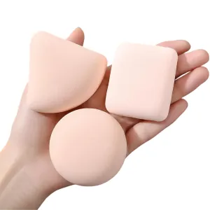 3pcs Dry Wet Dual-Use Makeup Sponges for Foundation, Powder & Cream – Triangle, Square & Round Cosmetic Puffs – Latex-Free, Washable Cushion Applicators for Face