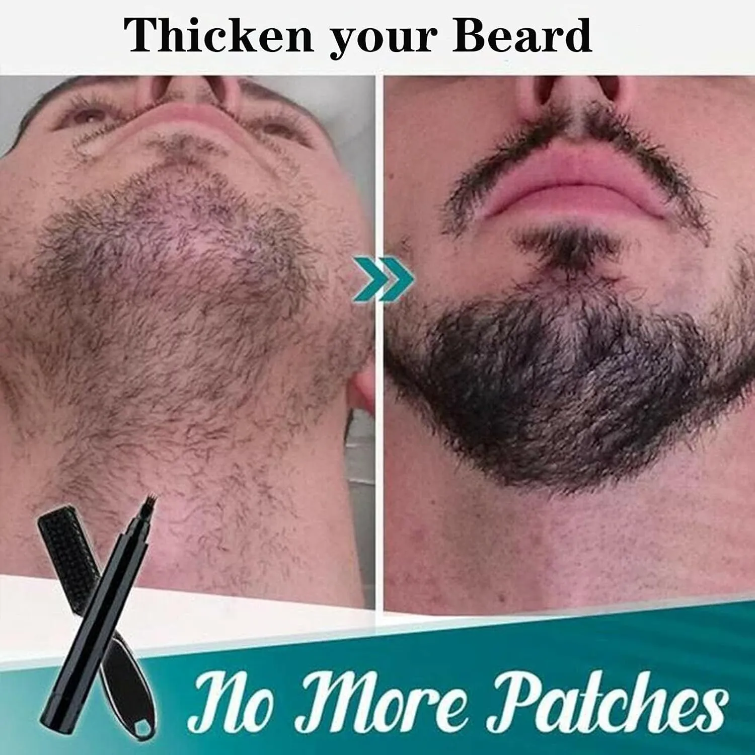 4 Points Multi-used Pen, 4 Points Multi-used Pen Beard, Suertemall Beard Filler, 4 Tip Brow Waterproof, 4 Tip Brow Pen, Long Lasting, Creates Natural Looking (3 Natural black)