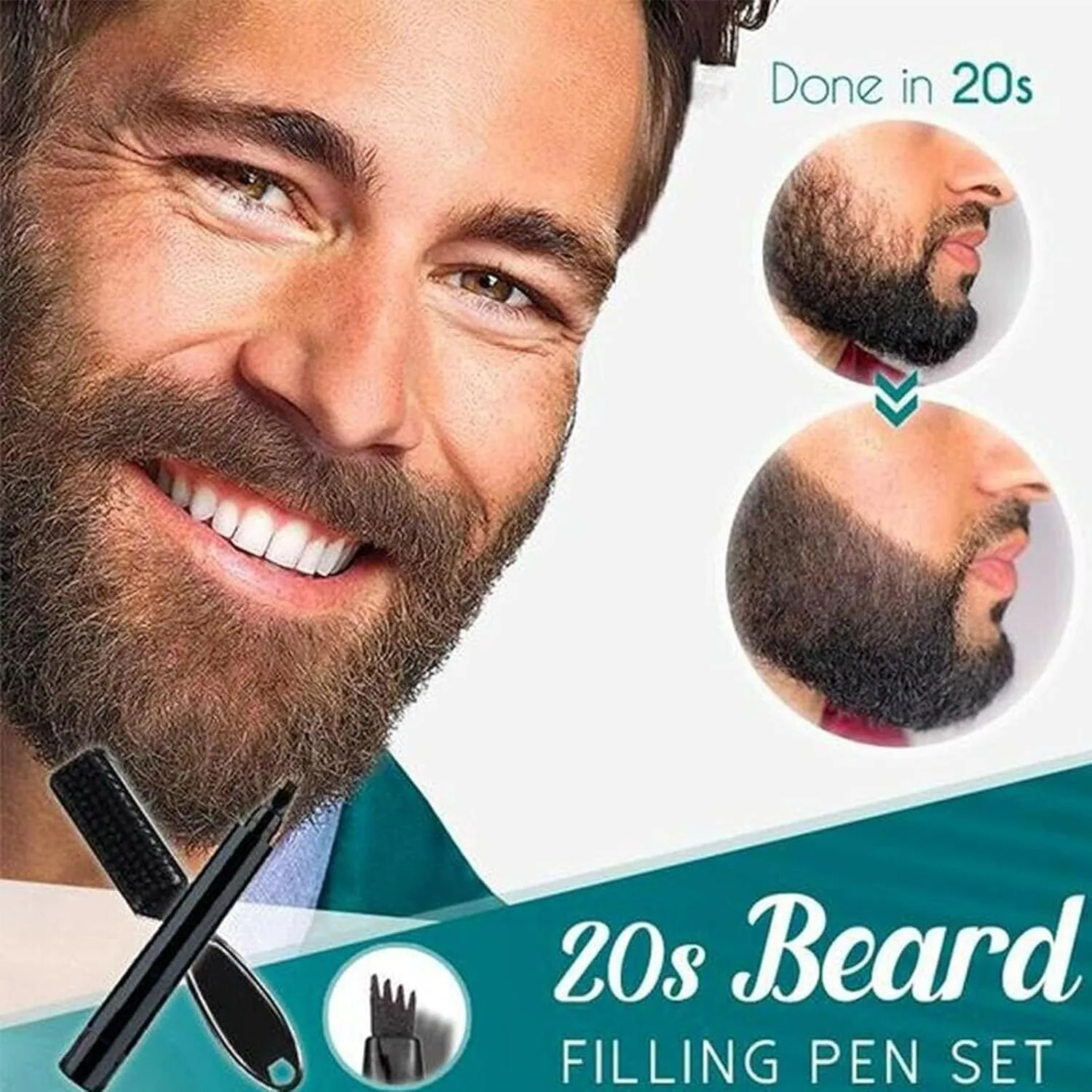 4 Points Multi-used Pen, 4 Points Multi-used Pen Beard, Suertemall Beard Filler, 4 Tip Brow Waterproof, 4 Tip Brow Pen, Long Lasting, Creates Natural Looking (3 Natural black)