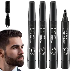 4 Points Multi-used Pen, 4 Points Multi-used Pen Beard, Suertemall Beard Filler, 4 Tip Brow Waterproof, 4 Tip Brow Pen, Long Lasting, Creates Natural Looking (3 Natural black)