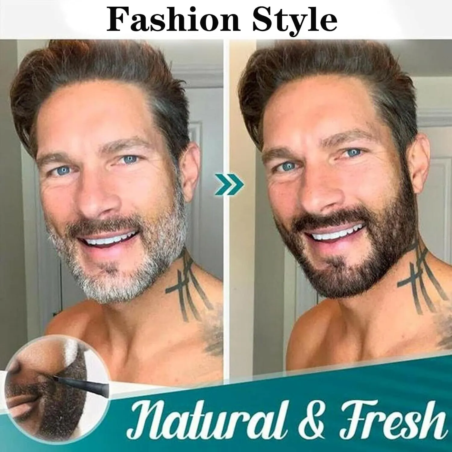 4 Points Multi-used Pen, 4 Points Multi-used Pen Beard, Suertemall Beard Filler, 4 Tip Brow Waterproof, 4 Tip Brow Pen, Long Lasting, Creates Natural Looking (3 Natural black)