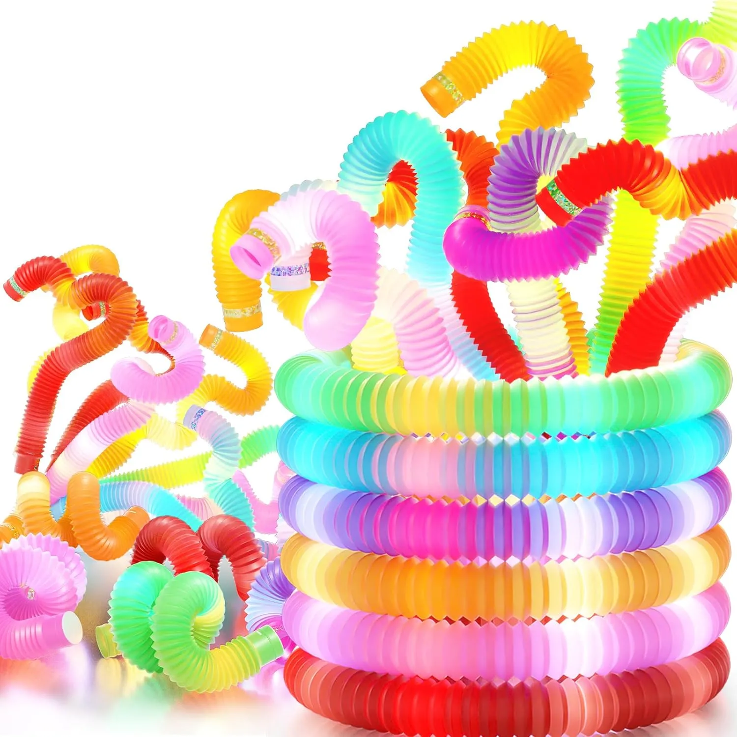 48 PCS HAMIMOS Light Up Pop Tubes Glow Sticks, Christmas Halloween Light Toys Party Decorations Supplies Favors for Kids, Sensory Toys Toddler Learning Activities for Boys Girls