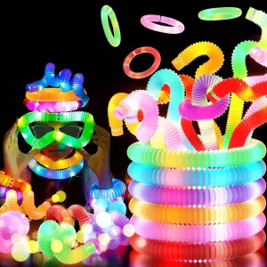 48 PCS HAMIMOS Light Up Pop Tubes Glow Sticks, Christmas Halloween Light Toys Party Decorations Supplies Favors for Kids, Sensory Toys Toddler Learning Activities for Boys Girls