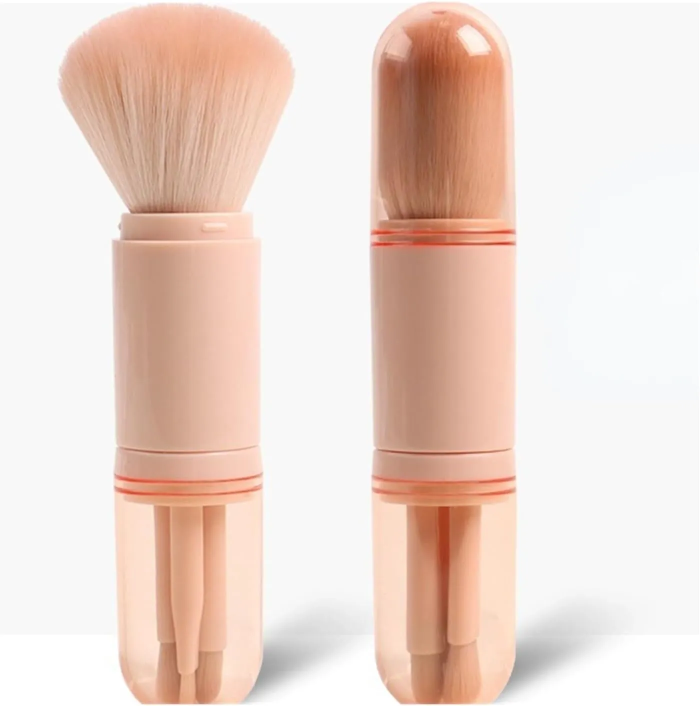 4in1 Travel Makeup Brushes Set Retractable Kabuki Brush and 3 Small Brushes for Eye with Soft Bistles Small Portable for Touchup(Blue)