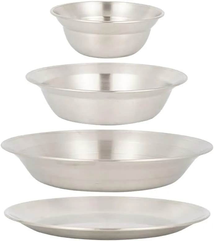 4PCS Camping Mess Kit, Stainless Steel Camping Dishes Set Dinnerware for 1-2 Person, Dishes and Bowl Set for Backpacking Hiking Picnic RV Travel