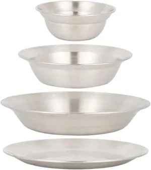 4PCS Camping Mess Kit, Stainless Steel Camping Dishes Set Dinnerware for 1-2 Person, Dishes and Bowl Set for Backpacking Hiking Picnic RV Travel