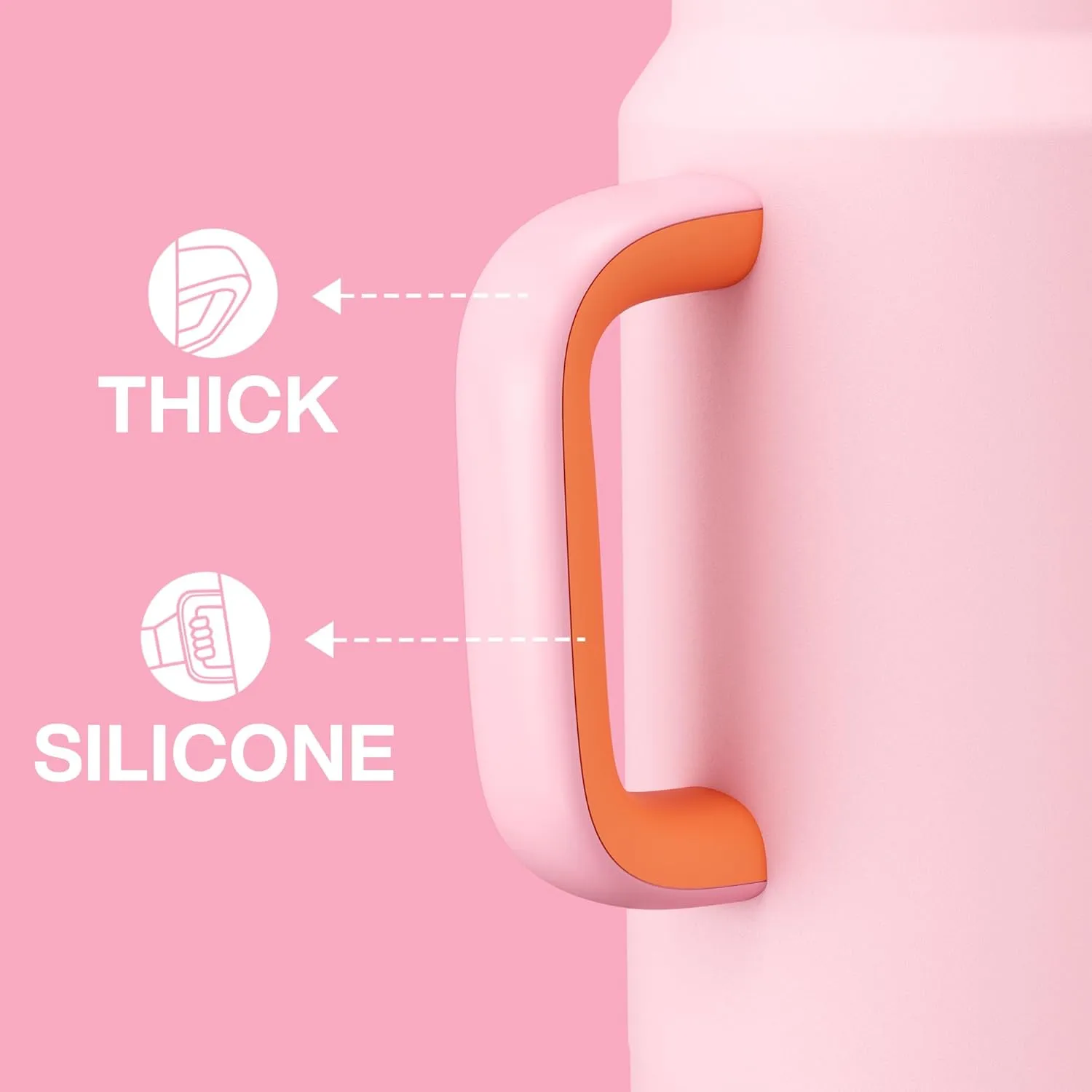 50 oz Tumbler with Handle and Straw, 100% Leak-Proof Insulated Cup Large Water Bottle with 2-in-1 Lid, Reusable Stainless Steel Travel Mug Water Jug, Non-slip Base, BPA-Free （Blush）