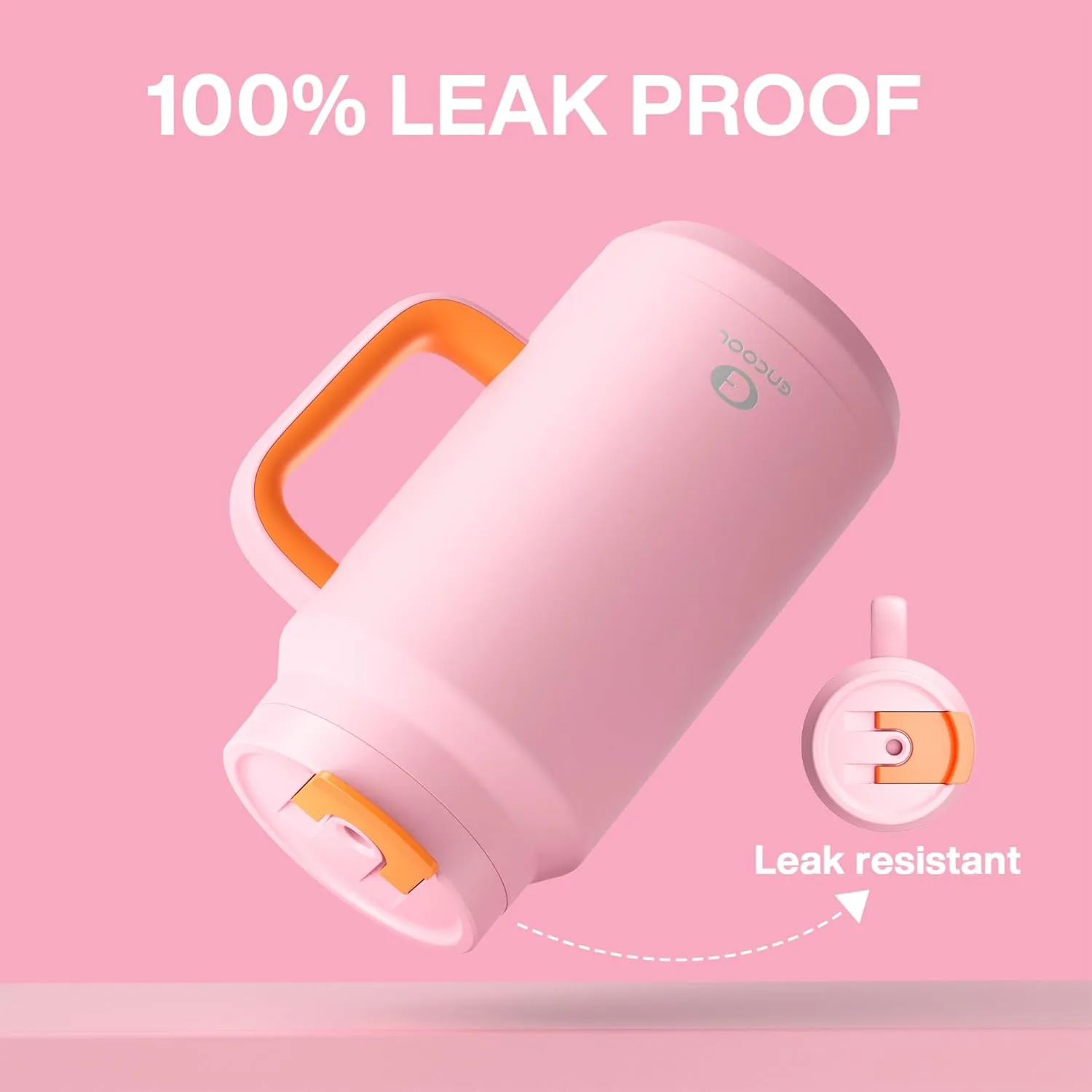 50 oz Tumbler with Handle and Straw, 100% Leak-Proof Insulated Cup Large Water Bottle with 2-in-1 Lid, Reusable Stainless Steel Travel Mug Water Jug, Non-slip Base, BPA-Free （Blush）