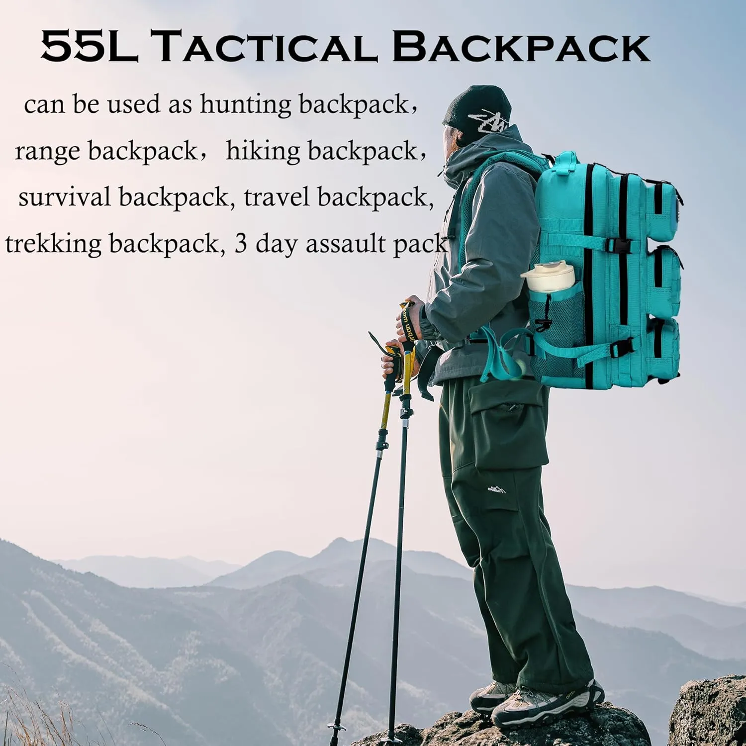 55L Tactical Backpack Heavy Duty Military Rucksack Molle Backpack 3 Day Assault Pack for Work Outdoors