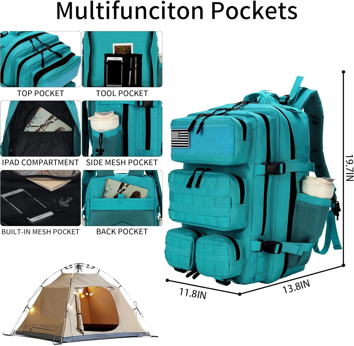 55L Tactical Backpack Heavy Duty Military Rucksack Molle Backpack 3 Day Assault Pack for Work Outdoors
