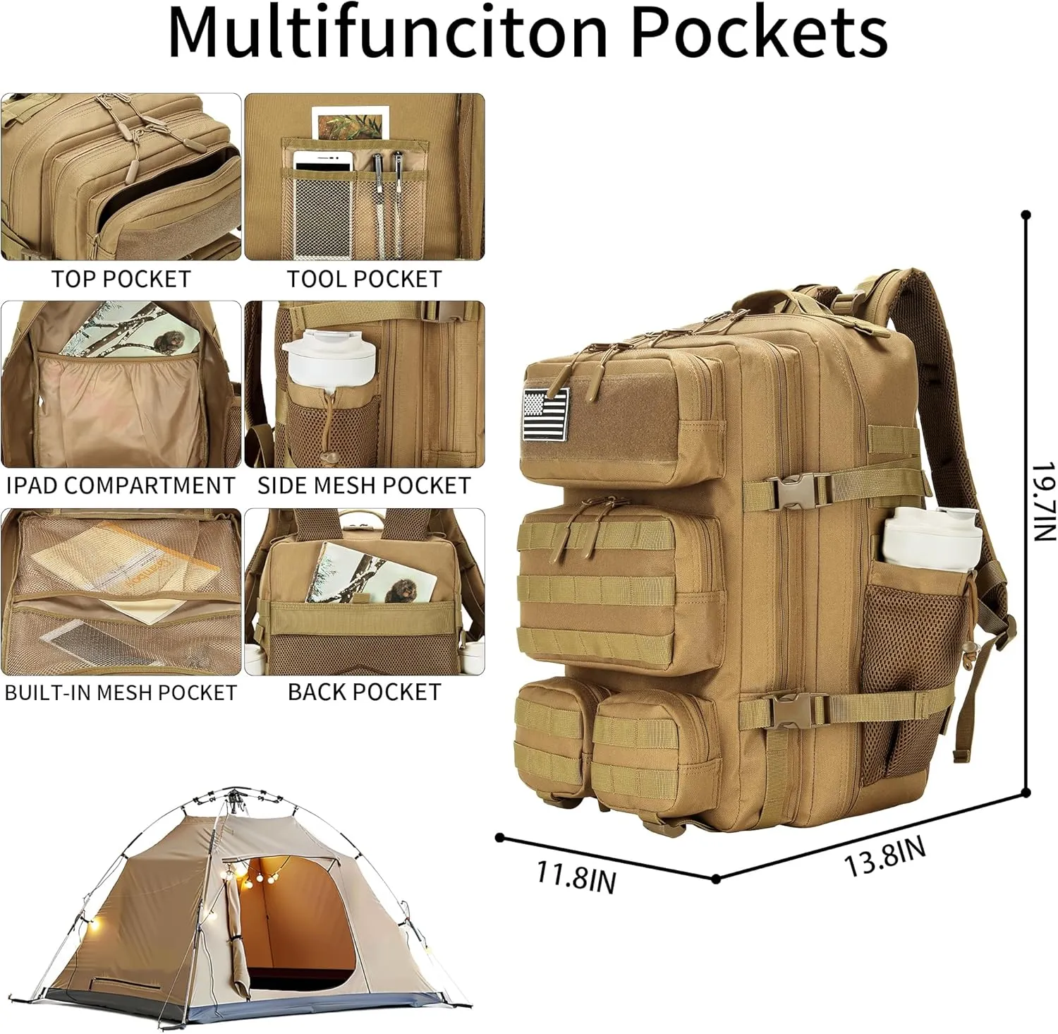 55L Tactical Backpack Heavy Duty Military Rucksack Molle Backpack 3 Day Assault Pack for Work Outdoors