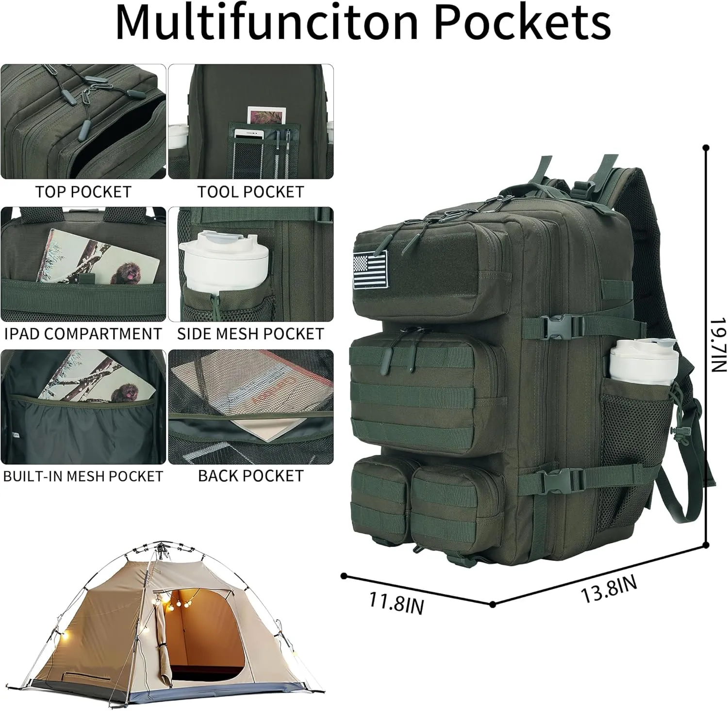 55L Tactical Backpack Heavy Duty Military Rucksack Molle Backpack 3 Day Assault Pack for Work Outdoors