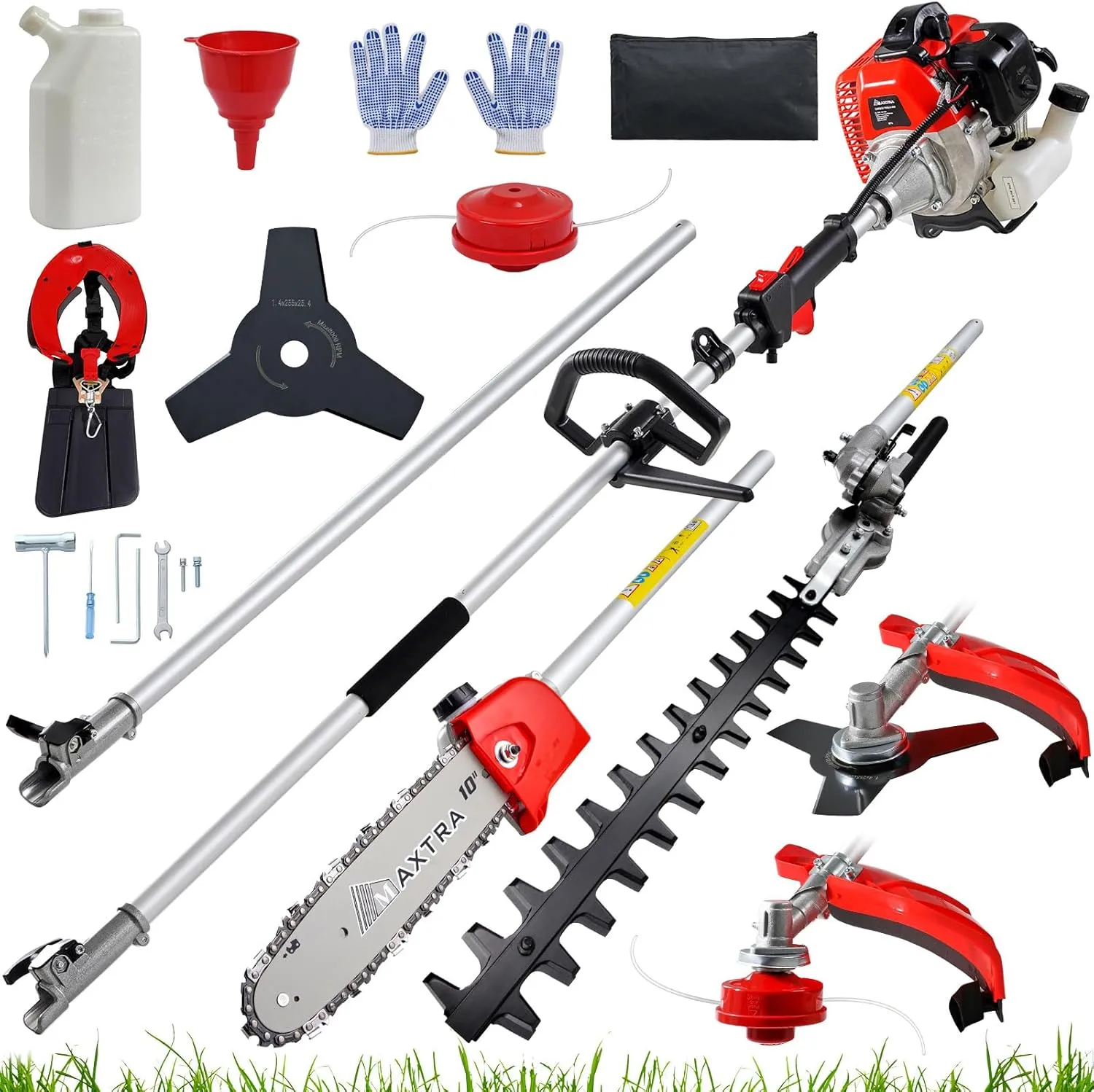 5IN1 Gas Hedge Trimmer 42.7cc 2-Stroke, 16-ft Reach, Cordless Long Pole Chainsaw Gas Powered 4 Attachments Included (Gas Pole Saw, Weed Eater, Hedge Trimmer, Brush Cutter) W/Extension Pole