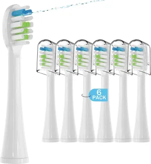 6 Pack Replacement Replacement Brush Heads for Waterpik Sonic Fusion Flossing Toothbrush Compatible with Sonic Fusion SF01/SF02 and Sonic Fusion 2.0 SF03/SF04- White with Caps