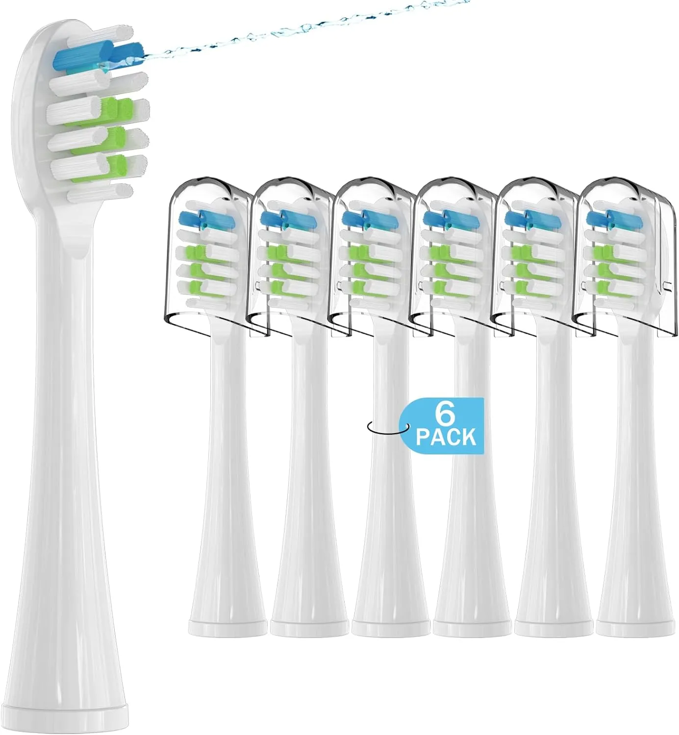 6 Pack Replacement Replacement Brush Heads for Waterpik Sonic Fusion Flossing Toothbrush Compatible with Sonic Fusion SF01/SF02 and Sonic Fusion 2.0 SF03/SF04- White with Caps