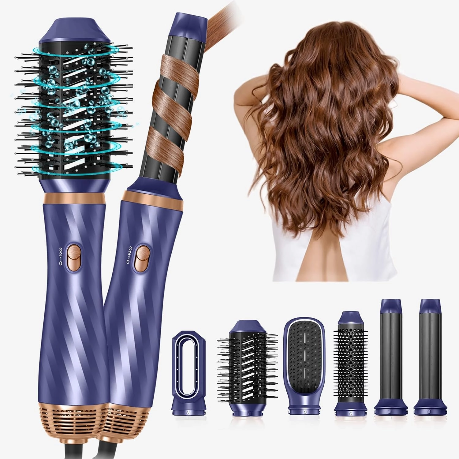 6 in 1 Hair Dryer Brush, Upgrade Detachable Blow Dryer Brush Air Styler Wrap Air Curler, Curly Twist Hot Curling Iron, Negative Ion Blow Dryer Hot Styler, Travel Hair Styling Tool