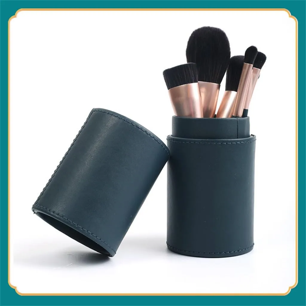6pcs Makeup Brush Set Foundation Eye Shadow Brush Loose Powder Blush Lip Brush Same Color Storage Bucket