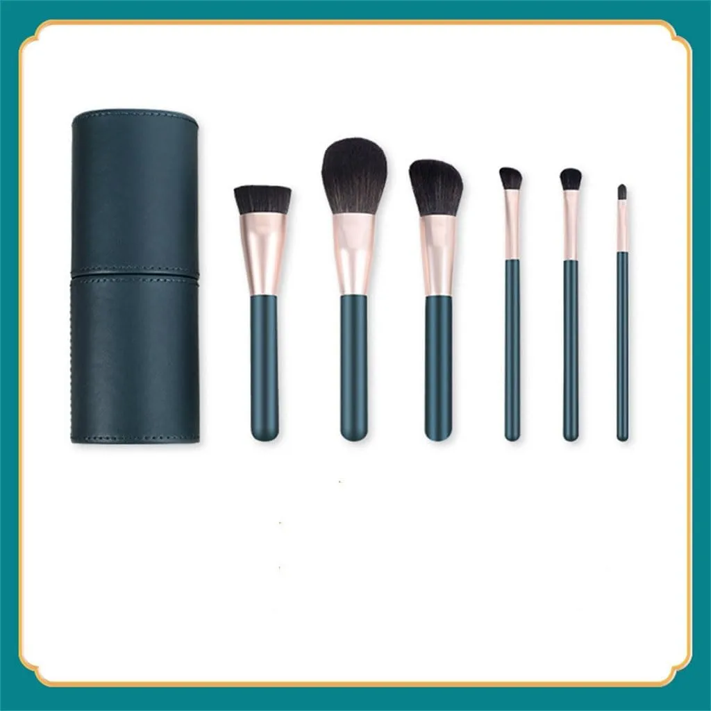 6pcs Makeup Brush Set Foundation Eye Shadow Brush Loose Powder Blush Lip Brush Same Color Storage Bucket