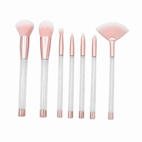 7Pcs Transparent Crystal Makeup Brush Set with Empty Handle Cosmetic Sand Tools Pink Bottom Rose Gold Tube for Makeup Application and Blending