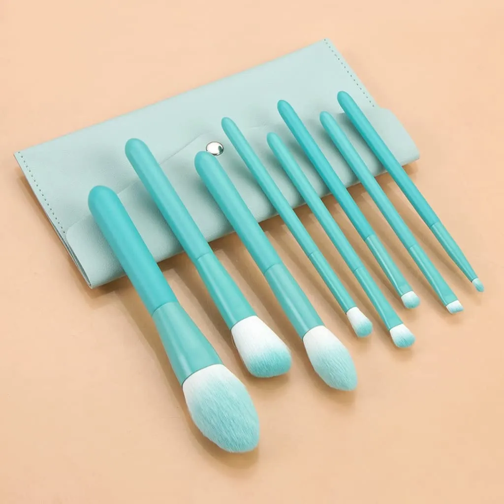 8 Makeup Brush Set Soft Brush with Storage Bag Wooden Handle Beauty Soft Hair Tools(E)