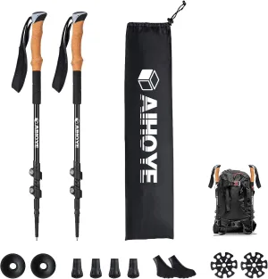 Aihoye Trekking and Walking Poles - 2 Pack Adjustable Collapsible Lightweight Sticks - Strong Aluminum7075, Quick Flip-Lock Mechanism and Comfortable Cork Grips