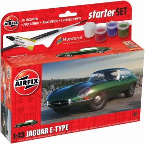 Airfix Starter Set Model Kit Car - A55009 Jaguar E-Type - 1:43 Scale Plastic Car Kits to Build and Paint for Adults & Kids 14 , Includes Paints - Mens Hobbies Kits, Skill Lvl. 1