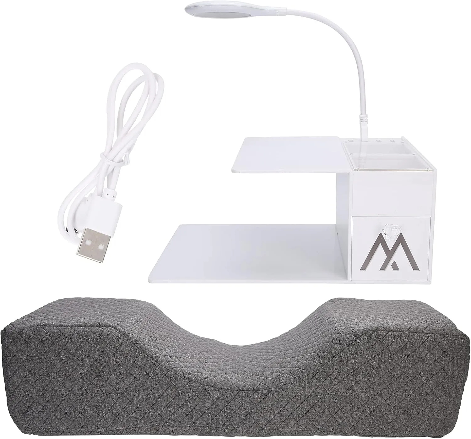 Akozon Eyelash Extension Neck Pillow Acrylic Grafting Soft Sponge Shelf Organizer Stand LED Light Set with Beauty Salon Pillow for Lash Eyelash Lash Curve Pillow Neck Contour Pillow