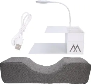 Akozon Eyelash Extension Neck Pillow Acrylic Grafting Soft Sponge Shelf Organizer Stand LED Light Set with Beauty Salon Pillow for Lash Eyelash Lash Curve Pillow Neck Contour Pillow