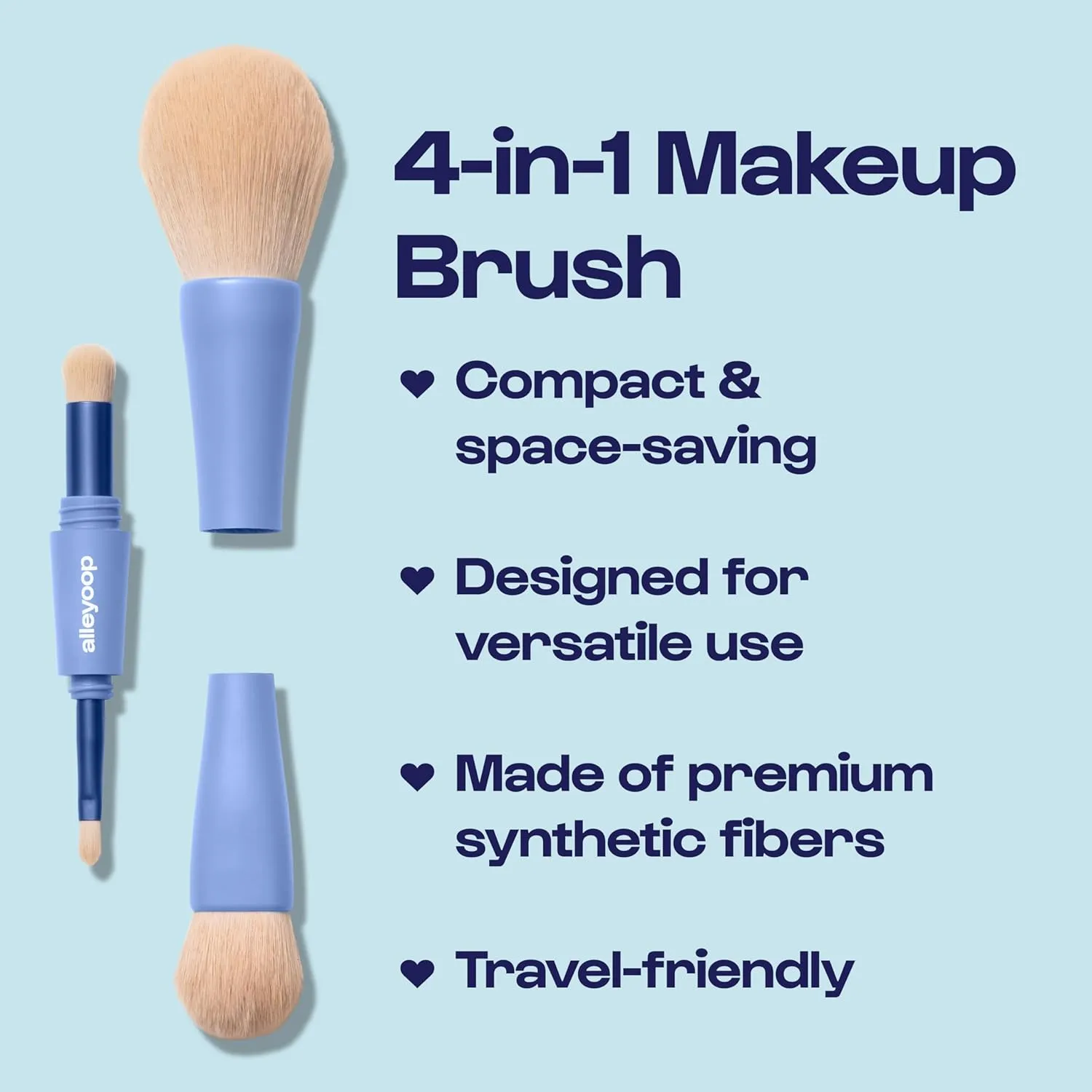 Alleyoop Overachiever 4-in-1 Travel Makeup Brush Set – Powder, Blending, Precision & Complexion Brushes – Mini Makeup Brush for Women, Vegan, Multi-Use & Travel-Friendly Makeup Tool