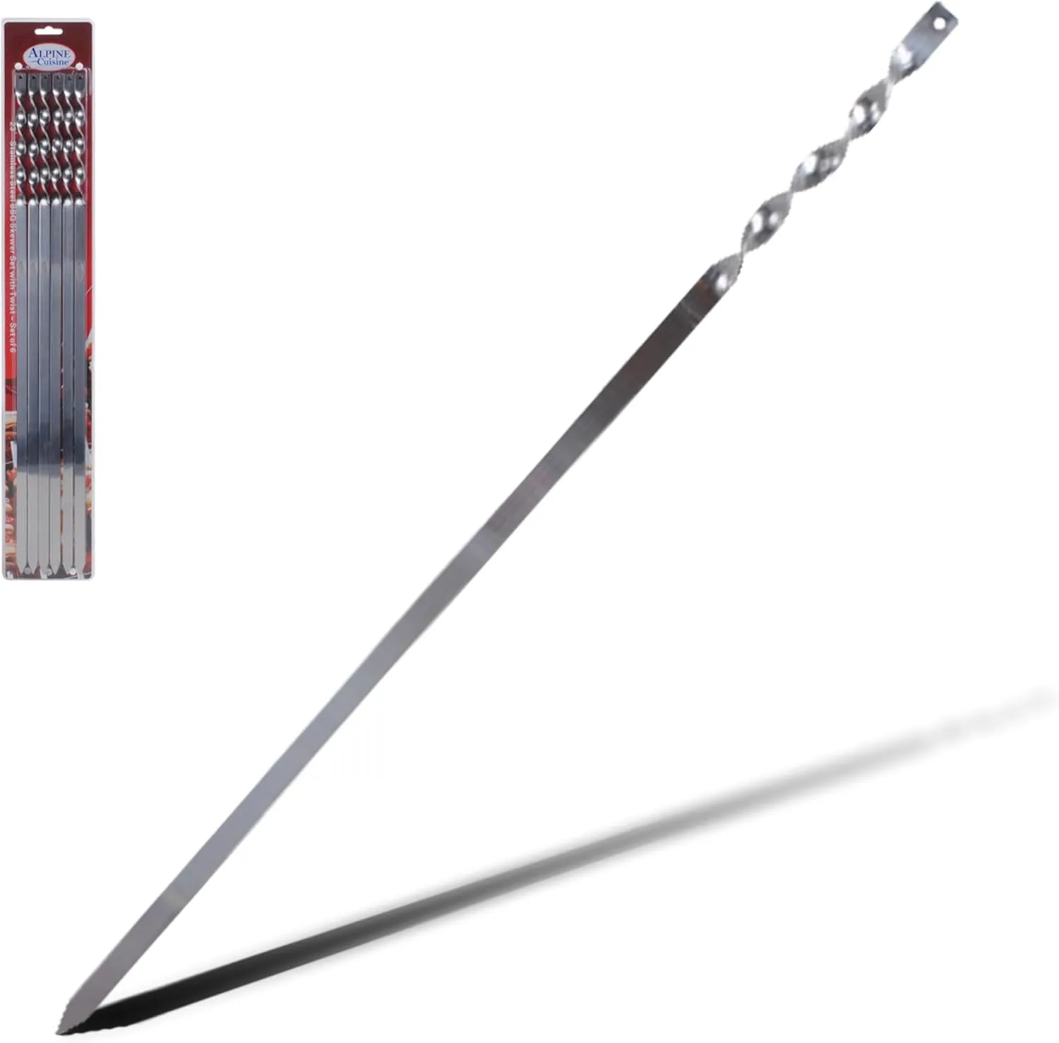 Alpine Cuisine Barbecue Skewers Stainless Steel 6pc Set with Twist Handle - BBQ Kabob Skewers Best for Grill - Kebab, Marshmallow, Fruit Stick - Great for Camping, Parties - Weddings – Easy to Clean