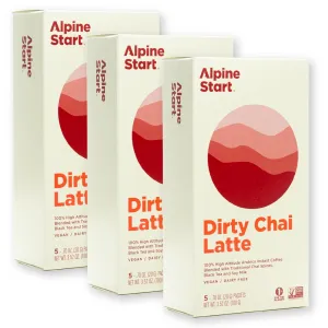 Alpine Start Instant Dirty Chai Latte Powder Mix - Individual Coffee Packets Blended with Black Tea, Organic Soy Milk and Traditional Chai Spices - Vegan and Dairy Free (0.70 OZ) Total 15 Sticks