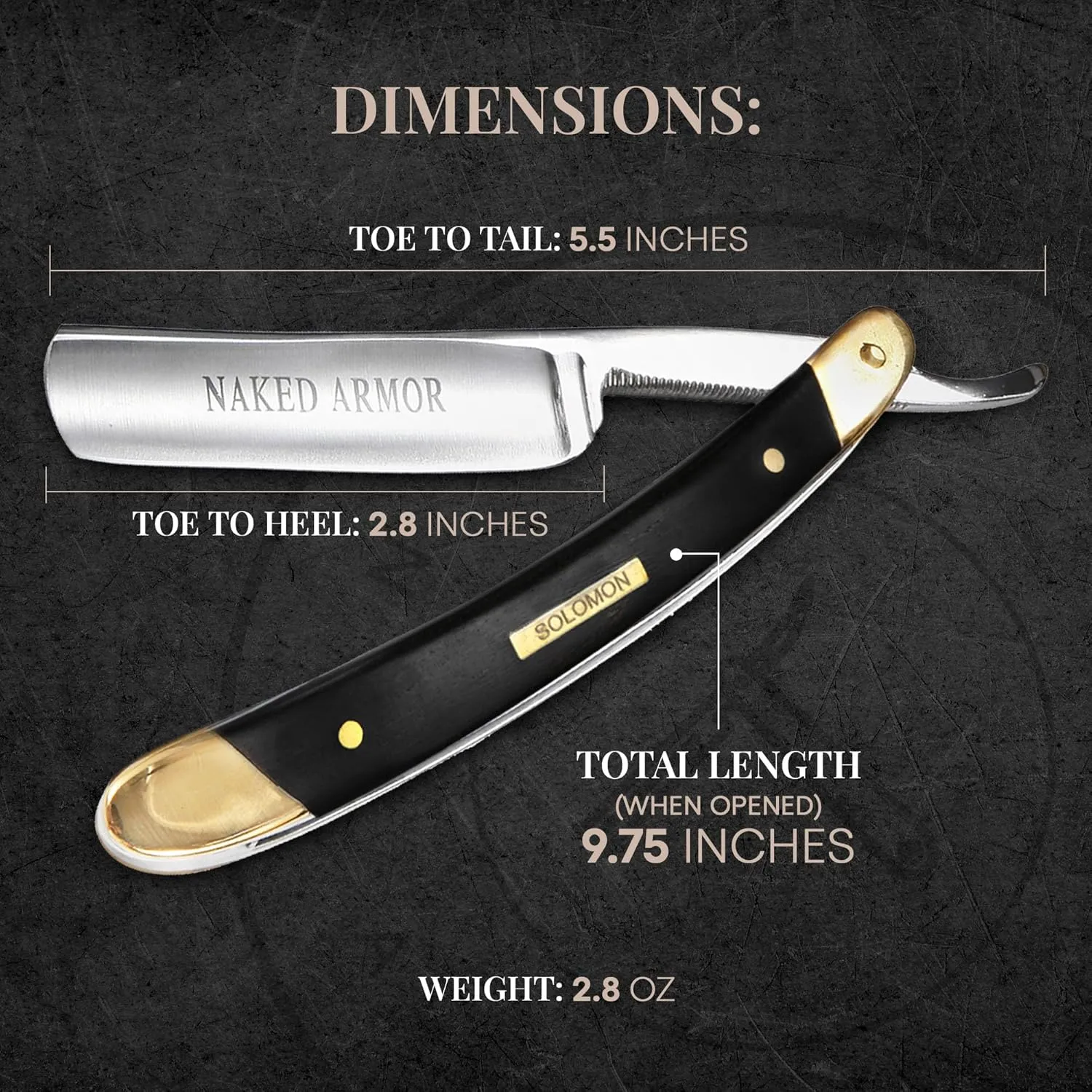 Amazing Naked Armor Straight Razor Kit - Shave-Ready Japanese Steel Blade, Complete Straight Razor Shaving Kit for Men, Straight Razor Beginner Kit, Straight Edge Razor Kit, Black (Midnight Black)