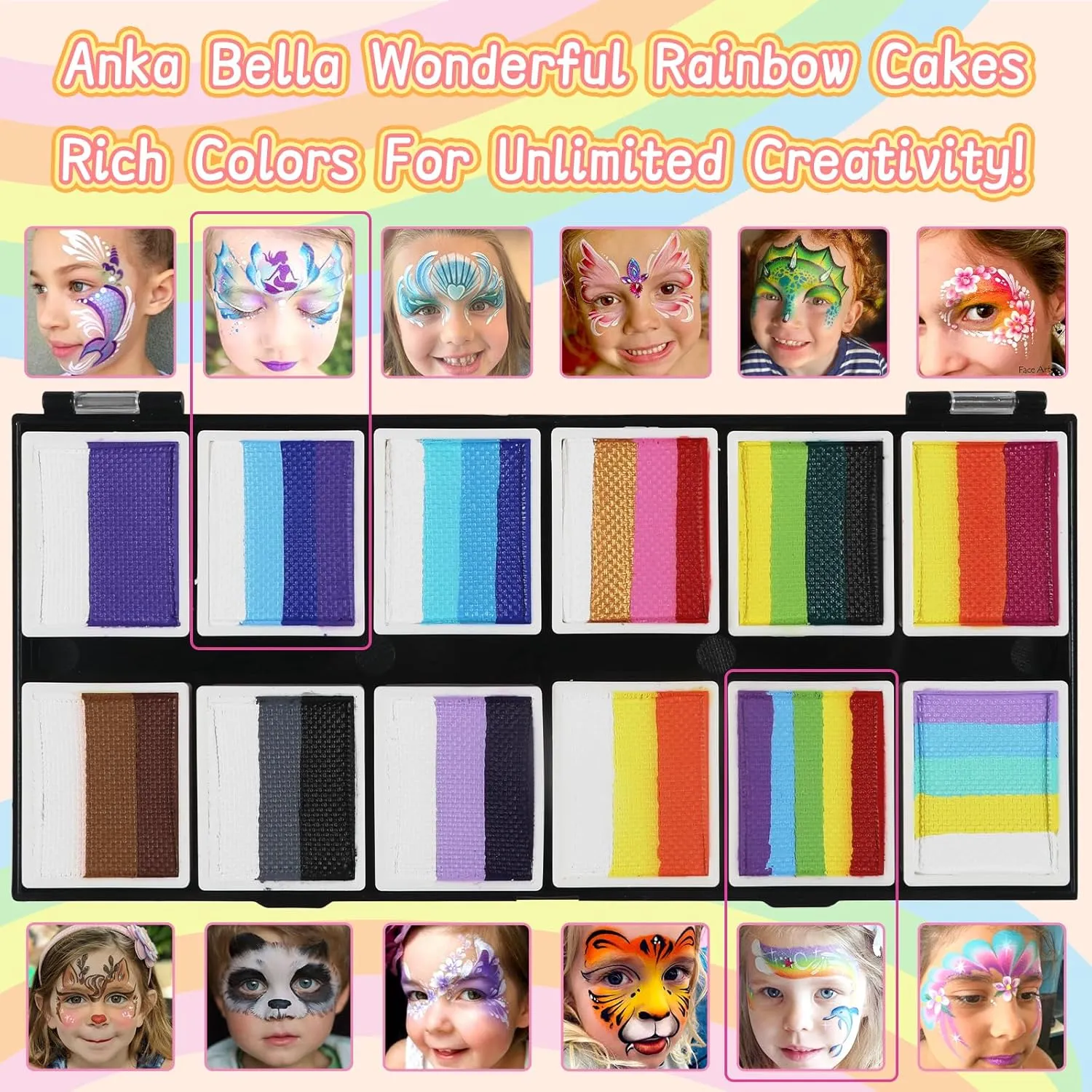 Anka Bella Professional Split Cake Face Paint(120gm),Water Based Face Painting Kit for Kids & Adults,Hypoallergenic & Non-Toxic,Gift for Birthday Parties/Halloween/Carnival
