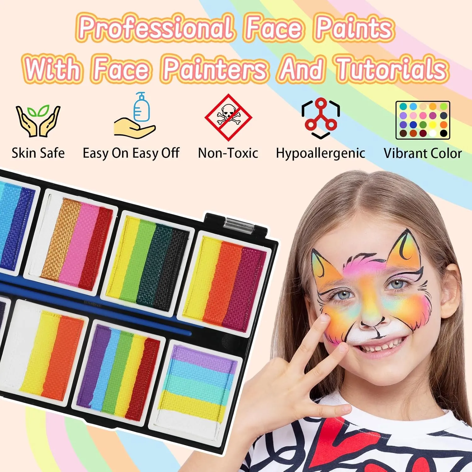 Anka Bella Professional Split Cake Face Paint(120gm),Water Based Face Painting Kit for Kids & Adults,Hypoallergenic & Non-Toxic,Gift for Birthday Parties/Halloween/Carnival