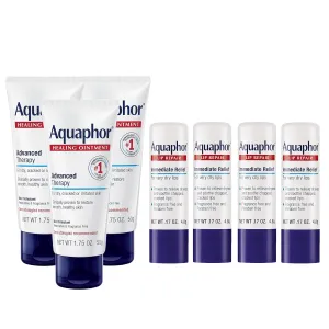 Aquaphor Skin Care Set, Healing Ointment & Lip Repair Sticks, Multi-Purpose Moisturizer for Dry Skin & Chapped Lips, 3x1.75 Oz Tube   4x0.17 Oz Stick