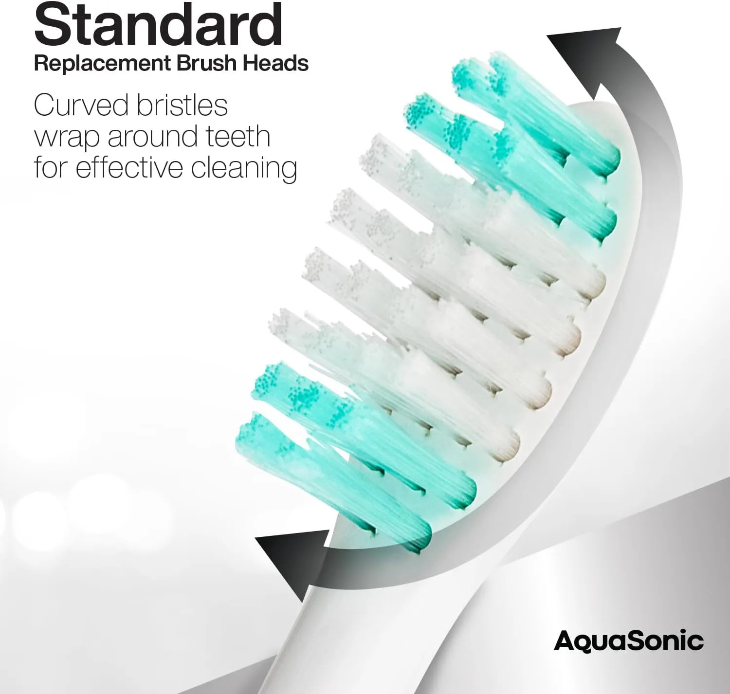 AquaSonic Standard Replacement Brush Heads | for Normal & Sensitive Teeth | Compatible with Many AquaSonic Toothbrush Handles (8 Pack White)