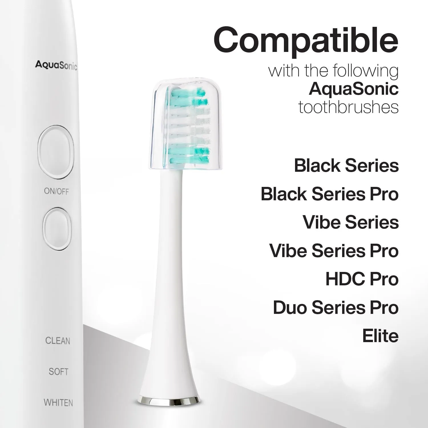 AquaSonic Standard Replacement Brush Heads | for Normal & Sensitive Teeth | Compatible with Many AquaSonic Toothbrush Handles (8 Pack White)