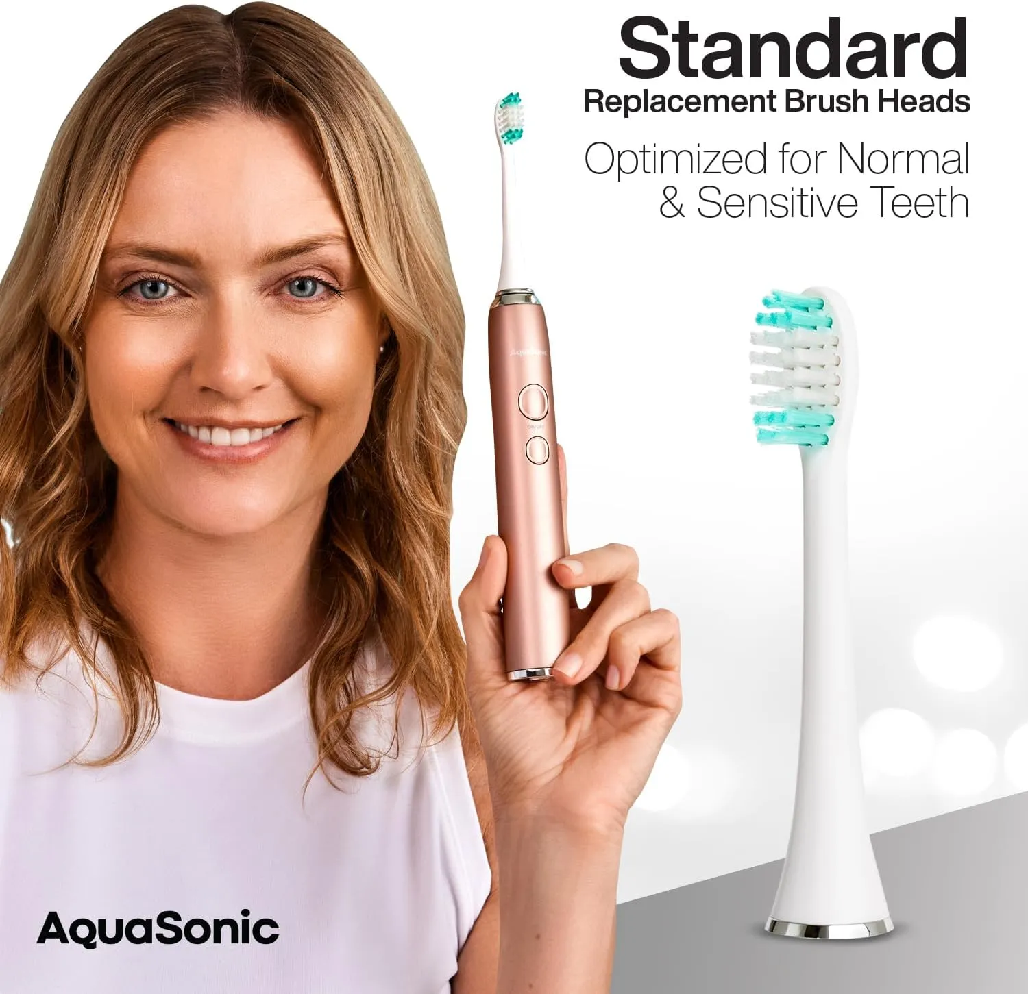AquaSonic Standard Replacement Brush Heads | for Normal & Sensitive Teeth | Compatible with Many AquaSonic Toothbrush Handles (8 Pack White)