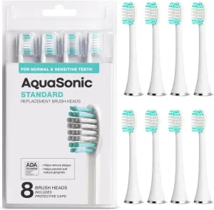 AquaSonic Standard Replacement Brush Heads | for Normal & Sensitive Teeth | Compatible with Many AquaSonic Toothbrush Handles (8 Pack White)