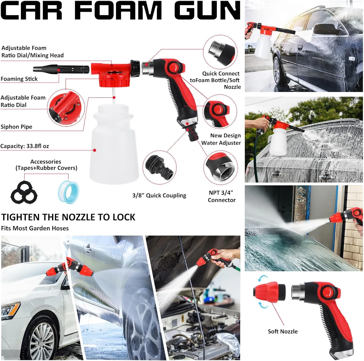 AUTODECO 43Pcs Car Wash Detailing Kit Cleaning Kits with Foam Gun Sprayer Long Handle Mop Car Vacuum Drill Brush Large Wash Mitt Towels Complete Interior Exterior Car Washing Supply Set Blue
