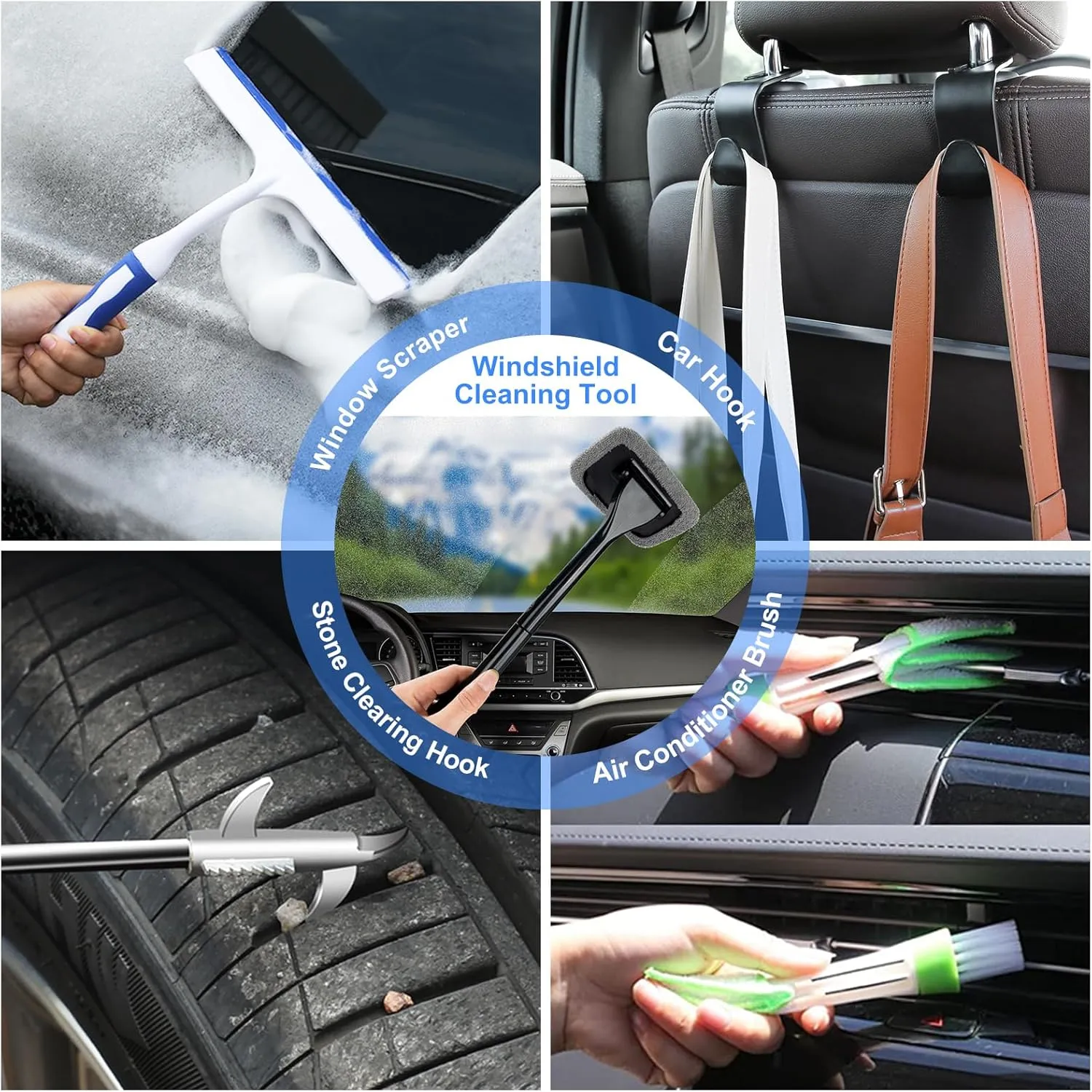 AUTODECO 43Pcs Car Wash Detailing Kit Cleaning Kits with Foam Gun Sprayer Long Handle Mop Car Vacuum Drill Brush Large Wash Mitt Towels Complete Interior Exterior Car Washing Supply Set Blue