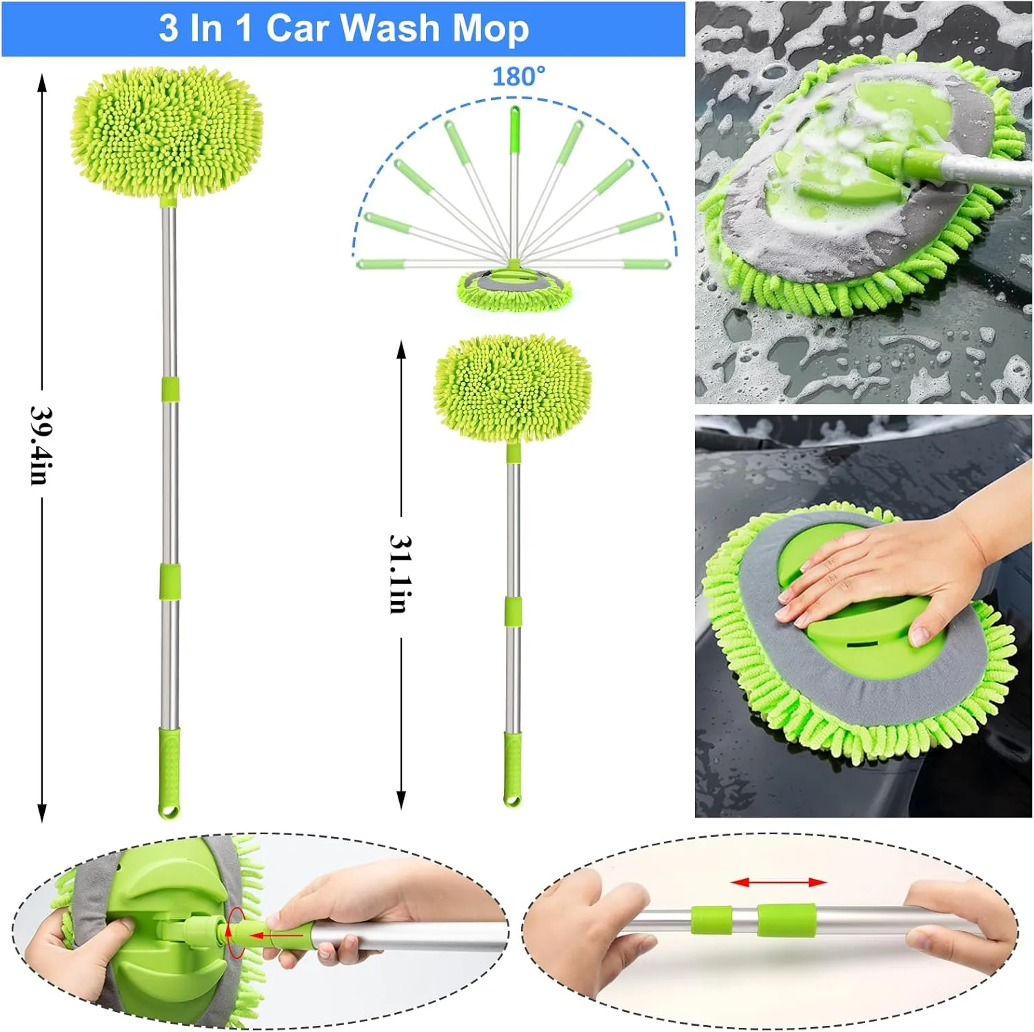 AUTODECO 43Pcs Car Wash Detailing Kit Cleaning Kits with Foam Gun Sprayer Long Handle Mop Car Vacuum Drill Brush Large Wash Mitt Towels Complete Interior Exterior Car Washing Supply Set Blue