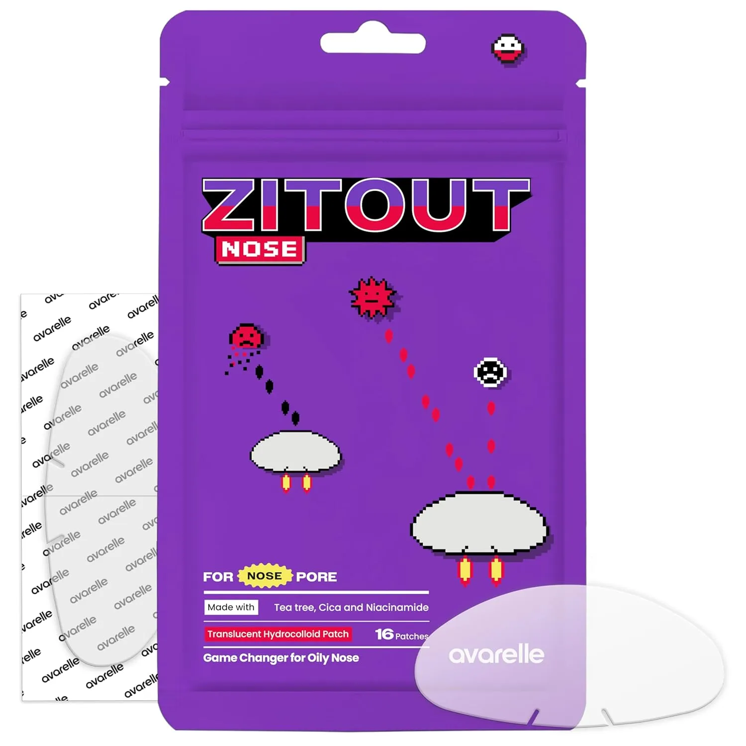 Avarelle ZitOut Nose Patches (16 Strips) | Tea Tree Acne Patches for Nose Zits & Pore Blackhead | Nose Strips for Blackheads with Niacinamide | Blackhead Strips | Hydrocolloid Nose Patches