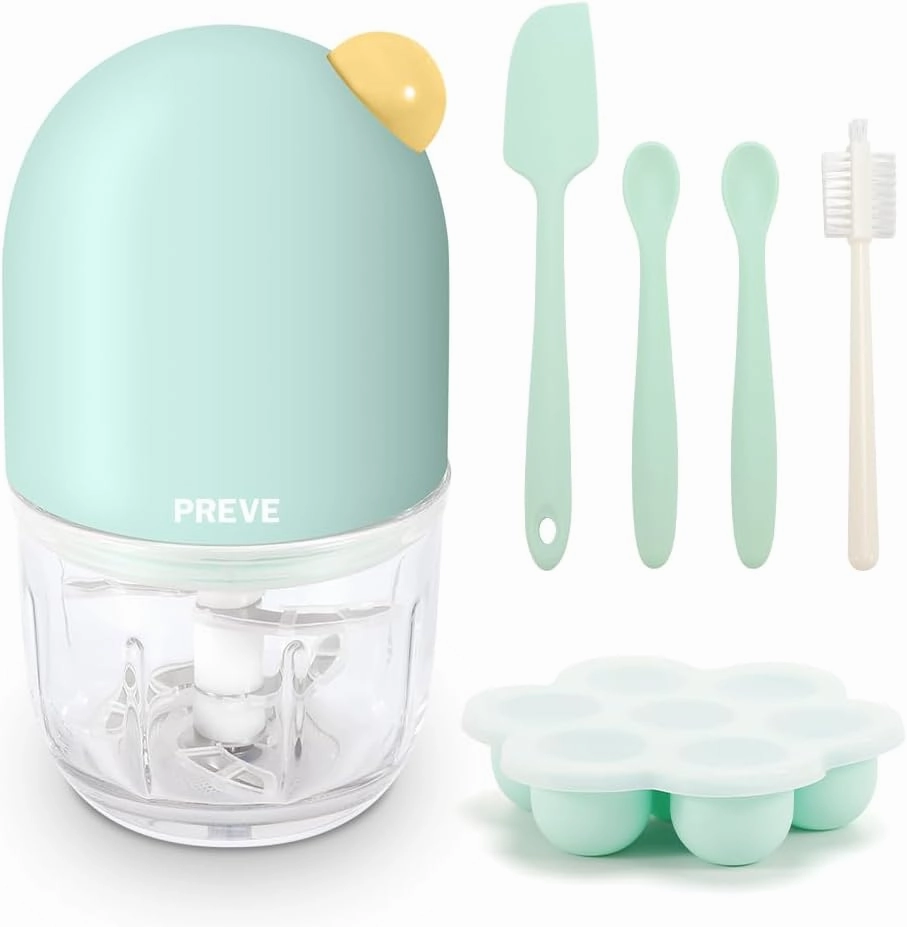 Baby Food Maker, Mini Processor kits for Baby Fruit, Vegatable, Meat, Food Chopper Small Puree Blender with Food Freezer Tray,Silicone Spoons, Spatula