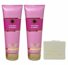 Bath & Body Works Covered In Roses 2 Pack Ultimate Hydration Body Cream Bundle with a Natural Oats Bar Soap - Full Size