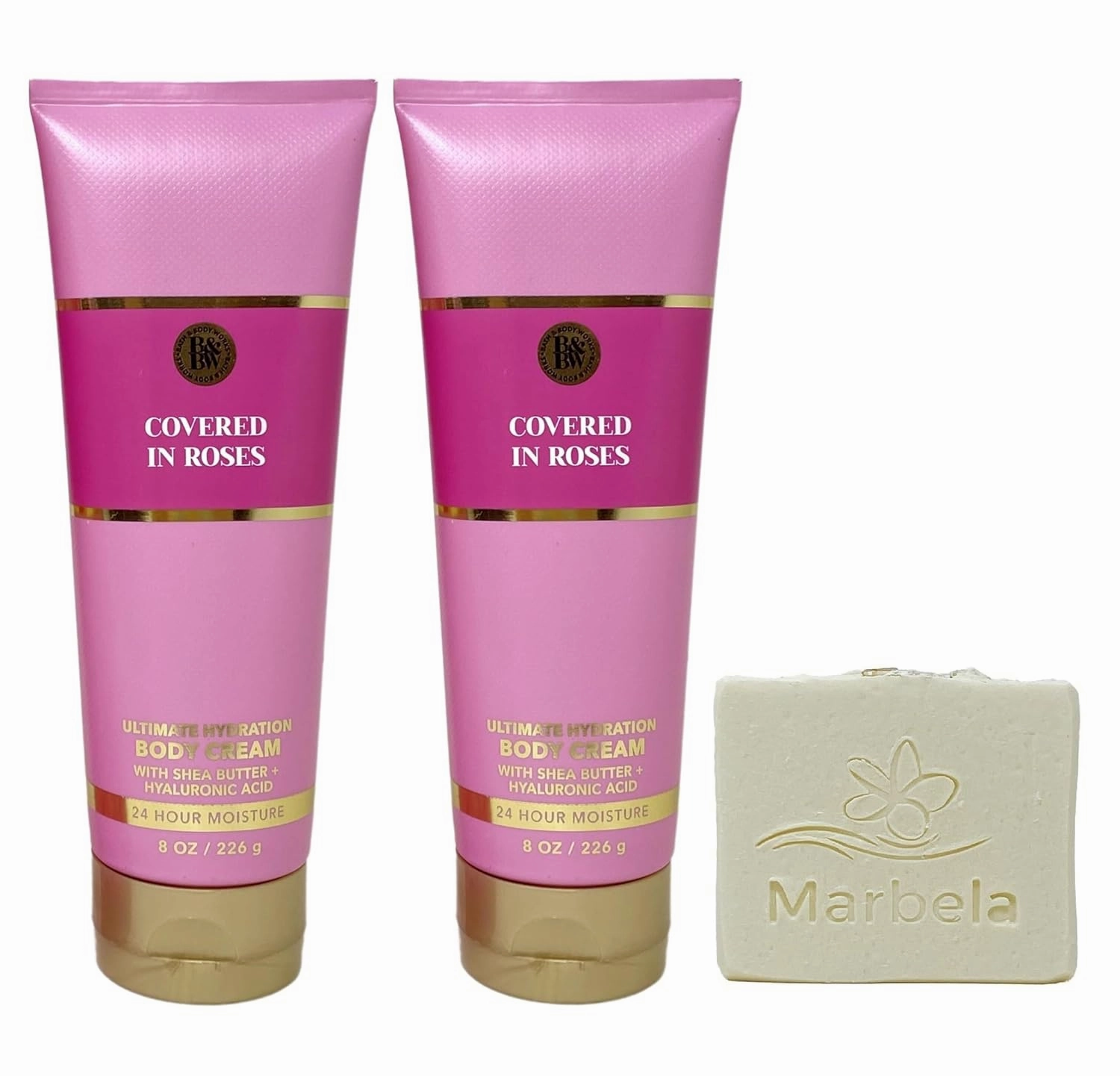 Bath & Body Works Covered In Roses 2 Pack Ultimate Hydration Body Cream Bundle with a Natural Oats Bar Soap - Full Size